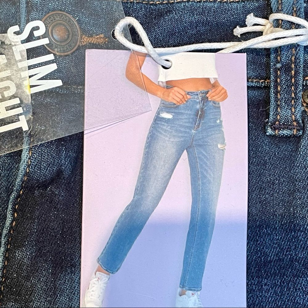NWT WAX Jean Collection Distressed Slim, Stretch Straight Leg Blue Jeans - Picture 9 of 16